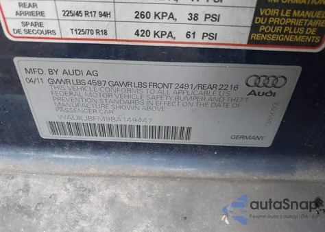 2011 Audi A3 2.0 Tdi Premium z USA, uszkodzony, nr VIN WAUKJBFM9BA149447